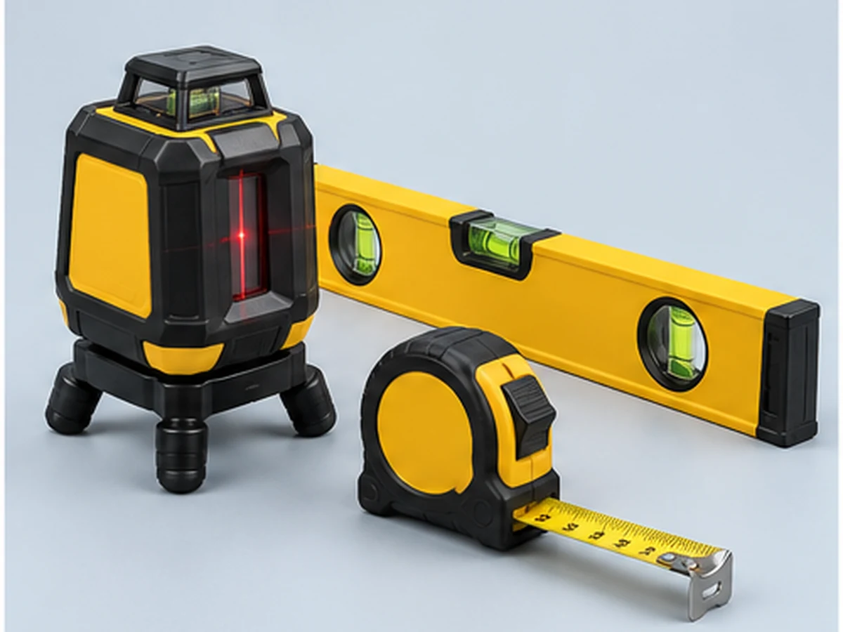 Nível a laser nível de bolha e trena para medição